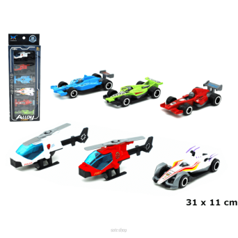 AUTA WYŚCIGÓWKI + HELIKOPTERY 6 SZT 31X11 CM 2402