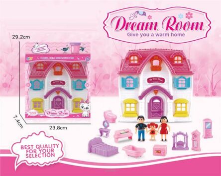 DOMEK DLA LALEK + 3 LALKI + MEBLE 29X24 CM 0786