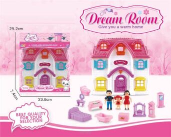 DOMEK DLA LALEK + 3 LALKI + MEBLE 29X24 CM 0786