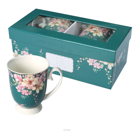 KOMPLET 2 KUBKÓW ZIELONE W KWIATY 350 ML 7690