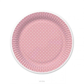 TALERZYKI PAPIEROWE KROPKI RÓŻOWE 18CM (8) 3977