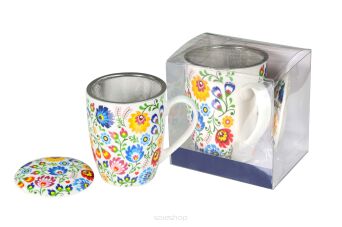 KUBEK Z METAL. ZAPARZACZ FOLK ŁOWICKI 350 ML 6358