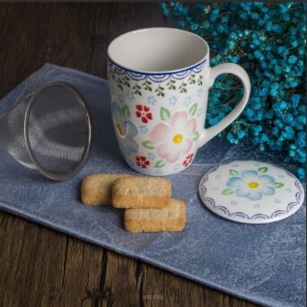 KUBEK Z METAL. ZAPARZACZEM MALOWANE KWIATKI 5269