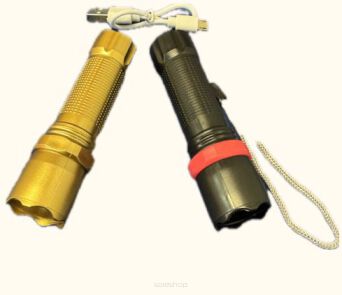 LATARKA 3 TRYBY ŚWIEC. USB CZARN / ZŁOT 10 CM 4794