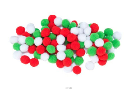 POMPONY BIAŁE CZERWONE ZIELONE 1 CM 100 SZT 4653