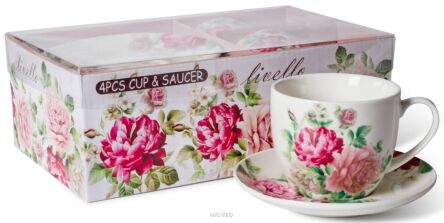 FILIŻANKI ZE SPODKAMI KWIATY PIWONIE 250 ML 3869