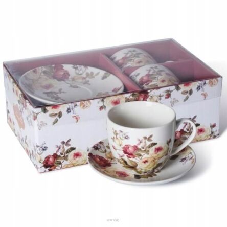 FILIŻANKI ZE SPODKIEM RÓŻE 250 ML 2 SZT 1209