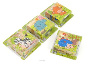 KLOCKI OBRAZKOWE DREWN ZWIERZĘT 9 EL 15X13 CM 0607