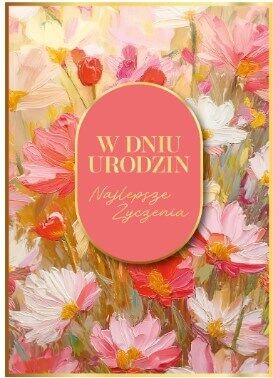 KARTKA URODZINY KWIATY MALOWANE CZERWO 5712 NN