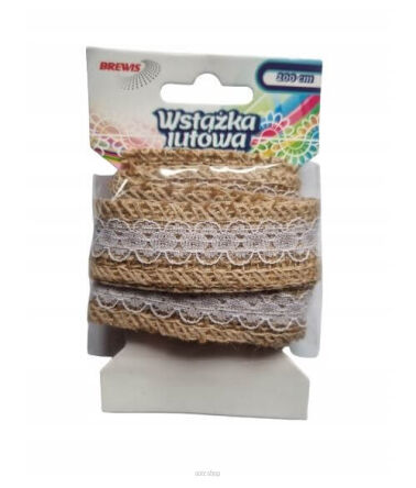 WSTĄŻKA JUTOWA Z KORONKĄ 2,5 CM / 2M 2628