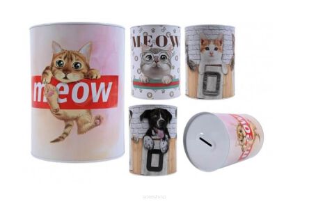 SKARBONKA KOTY / PSY 12X16 CM 8356