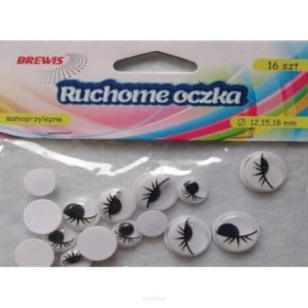 RUCHOME OCZKA Z RZĘSAMI 12,15,18 MM 16 SZT 1911