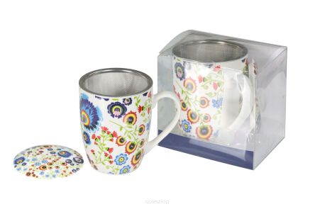 KUBEK Z METAL. ZAPARZACZ FOLK ŁOWICKI 350 ML 6334