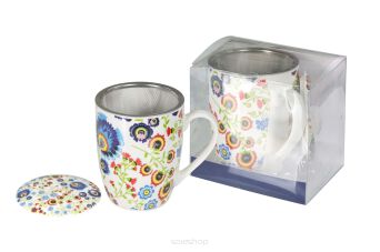 KUBEK Z METAL. ZAPARZACZ FOLK ŁOWICKI 350 ML 6334