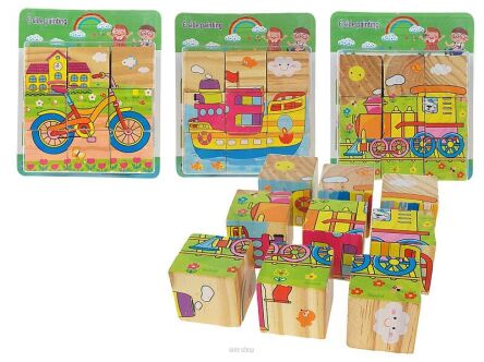 KLOCKI OBRAZKOWE DREWN POJAZDY 9 EL 15X13 CM 0577
