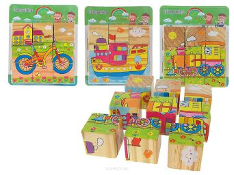 KLOCKI OBRAZKOWE DREWN POJAZDY 9 EL 15X13 CM 0577