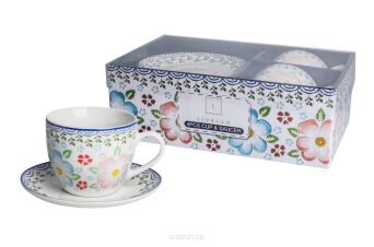 FILIŻANKI ZE SPODKIEM MALOWANE KWIATKI 250 ML 5207