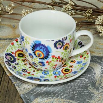 FILIŻANKI ZE SPODKAMI FOLK ŁOWIC 250 ML 2 SZT 6426