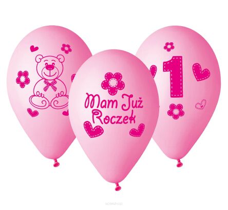 BALONY PREMIUM MOJE 1 URODZINY RÓŻ 5 SZT 0849