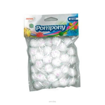 POMPONY METALICZNE BIAŁE 2 CM 40 SZT 6329