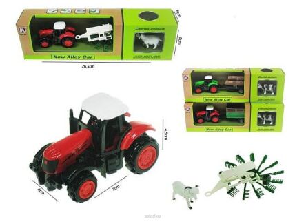 TRAKTOR Z PRZYCZEPĄ + ZWIERZĘ 26X9 CM 3075