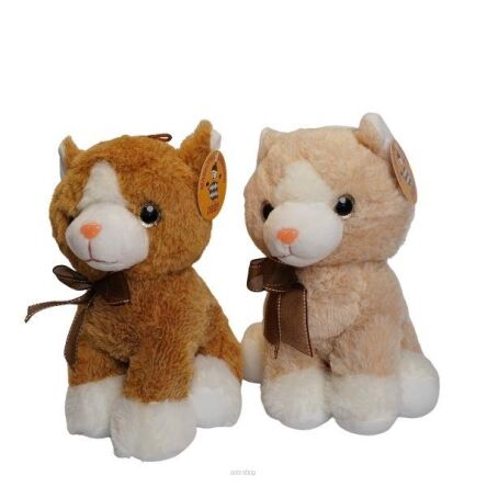 PLUSZ KOTEK SIEDZĄCY Z BRĄZOW. KOKARDĄ 23 CM 3162