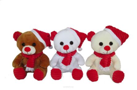 PLUSZ MIŚ ŚWIĄTECZNY W CZAPCE I SZALIKU 20 CM 1628