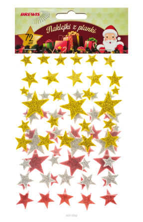 NAKLEJKI PIANKOWE GWIAZDKI Z BROKATEM 72 SZT 2055
