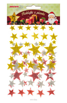 NAKLEJKI PIANKOWE GWIAZDKI Z BROKATEM 72 SZT 2055