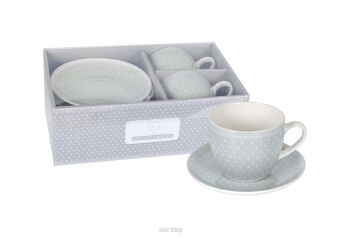 FILIŻANKI ZE SPODKI KROPKI POPIELATE 250 ML 3807