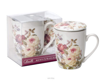 KUBEK Z METAL. ZAPARZACZEM RÓŻE 350 ML 1261