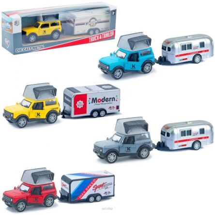 AUTO JEEP METAL + PRZYCZEPA CAMPING 24X7 CM 4877
