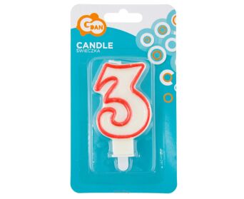 ŚWIECZKA CYFERKA CZERWONY KONTUR "3" [5] 9999