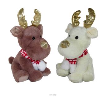 PLUSZ RENIFER ZŁOTE ROGI NOS + SZALIK 20 CM 6715