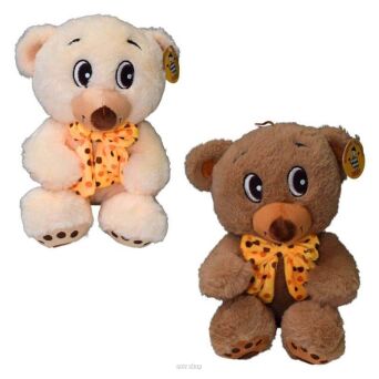 PLUSZ MIŚ Z KOKARDĄ W GROCHY 21 CM 0680