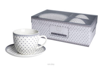 FILIŻANKI ZE SPODKIEM KROPKI 250 ML 2 SZT 4446