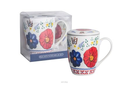 KUBEK Z METAL. ZAPARZACZ MALOWANE KWIA 350 ML 5252