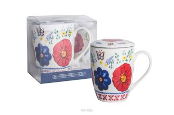 KUBEK Z METAL. ZAPARZACZ MALOWANE KWIA 350 ML 5252