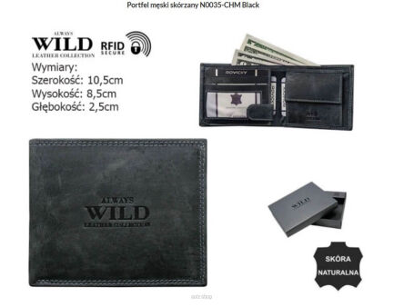 PORTFEL MĘSKI SKÓRA N0035-CHM BLACK 8694 NN