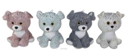 PLUSZ PIES SIEDZĄCY ZŁOTE CIAPKI Z DŹW. 30 CM 7768