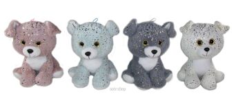 PLUSZ PIES SIEDZĄCY ZŁOTE CIAPKI Z DŹW. 30 CM 7768