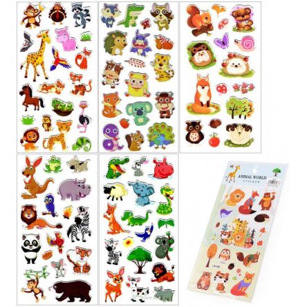 NAKLEJKI WYPUKŁE ZWIERZĘTA MIX 10X22 (20) 9683