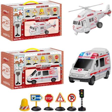 AUTO AMBULANS HELIKOPTER ZE ZNAKAMI 37x25 CM 7311