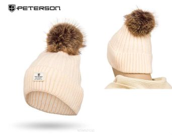 CZAPKA Z ANGORĄ POMPON PTN HAT-07 BEIGE 7729 NN