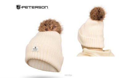 CZAPKA Z ANGORĄ POMPON HAT-08 BEIGE 7767 NN