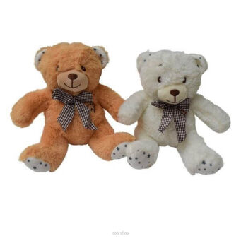 PLUSZ MIŚ SIEDZĄCY Z KOKARDĄ W KRATĘ 20 CM 1502