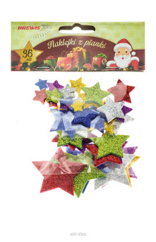 NAKLEJKI PIANKOWE GWAZDKI Z BROKATEM 36 SZT 0983