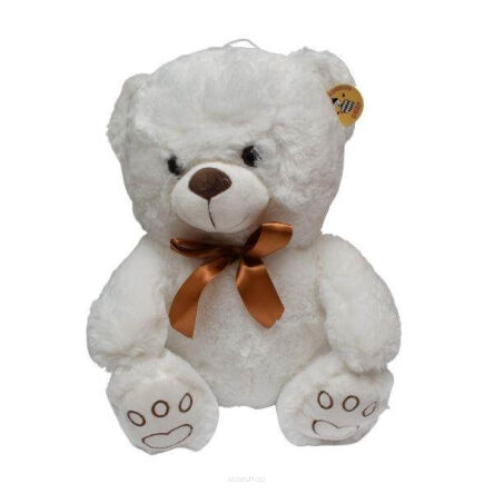 PLUSZ MIŚ BIAŁY Z BRĄZOWĄ KOKARDĄ 25 CM 1182