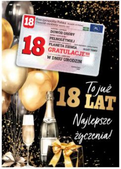 KARTKA URODZINY 18 DOWÓD OSOBISTY CZARNA 7167 NN
