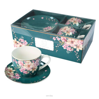 FILIŻANKI ZE SPODKAMI ZIELONE Z KWIATAMI 250 ML 77